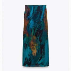 Zara Printed Tulle Skirt Greens Size Large